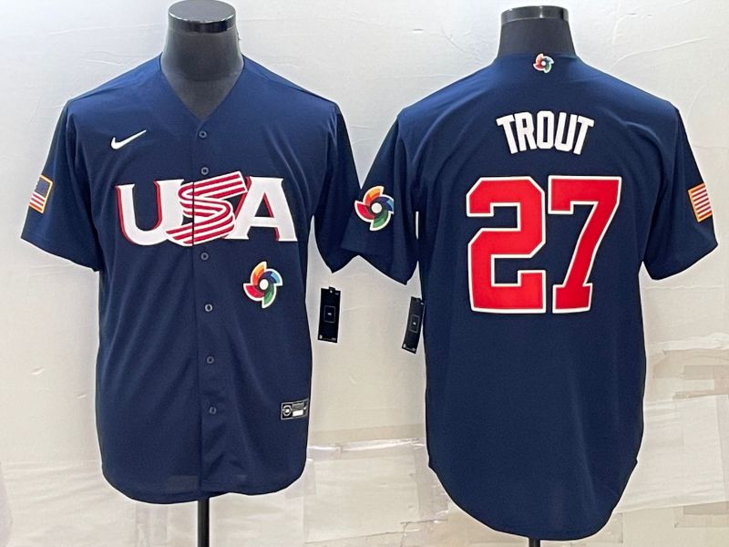 Men 2023 World Cub USA #27 Trout Blue Nike MLB Jersey9->more jerseys->MLB Jersey